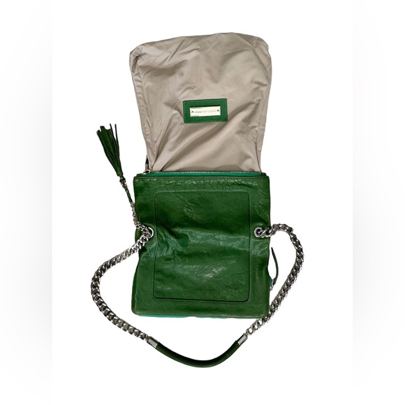 Olivia Harris by Joy Gryson Leather Fold Over Shoulder Bag Purse Kelly Green - Picture 3 of 5